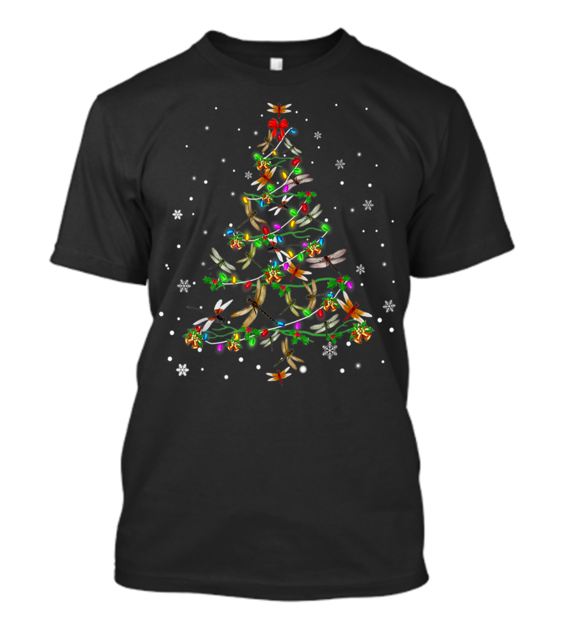 Dragonfly Christmas Tree Lights And Snowflakes Decor T-Shirt