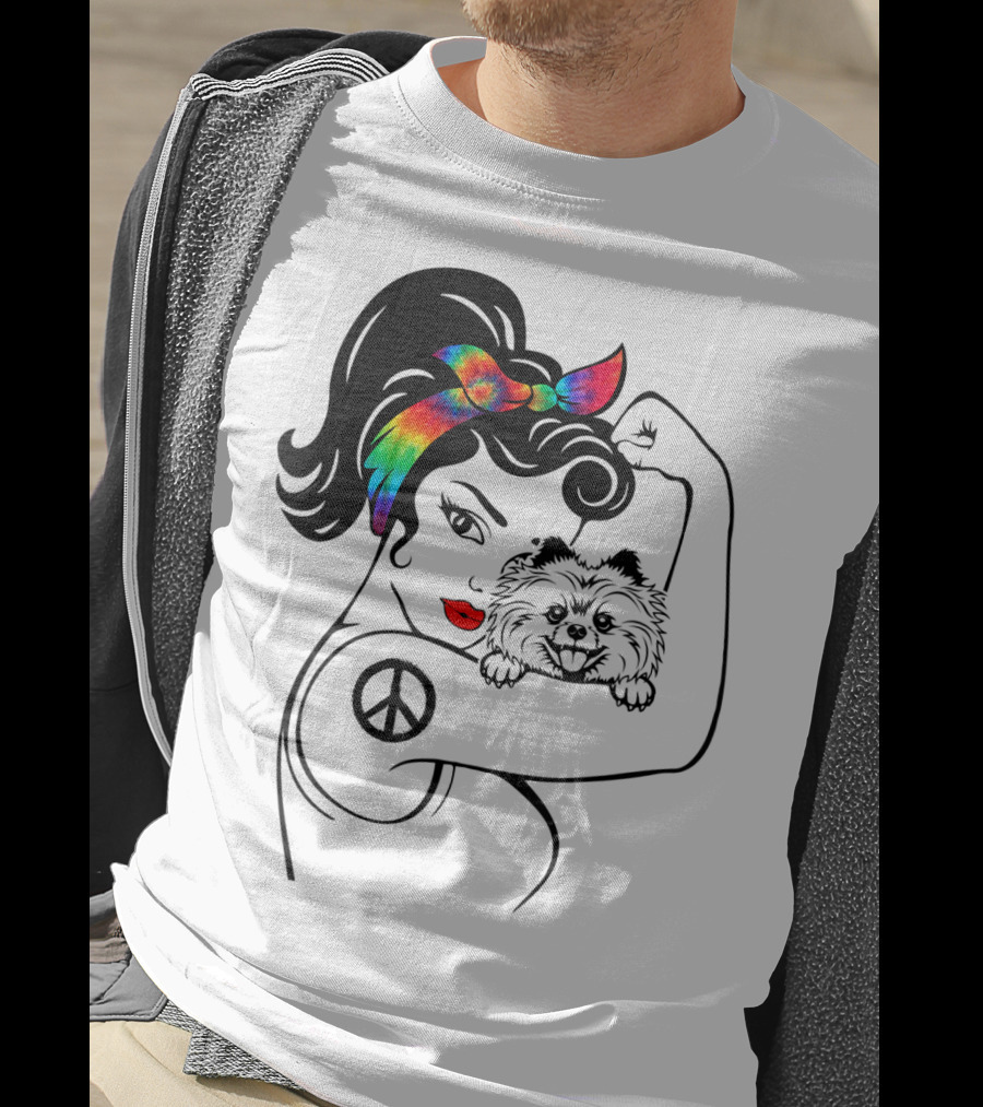 Cute Pomeranian Mom Peace Rainbow Bandana T-Shirt