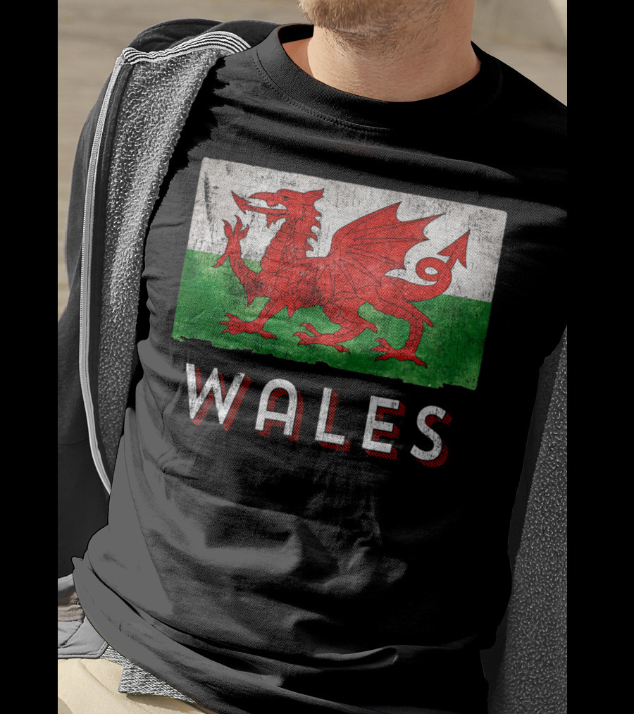 Wales Cymru Rugby Welsh Red Dragon Green Flag T-Shirt