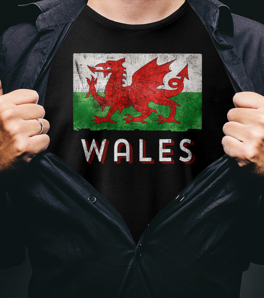 Wales Cymru Rugby Welsh Red Dragon Green Flag T-Shirt