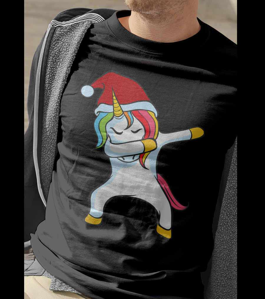 Santa Hat Dabbing Unicorn Christmas Magic T-Shirt