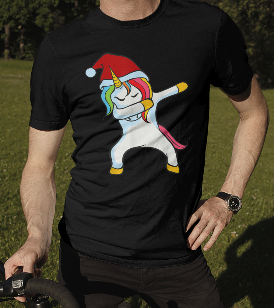 Santa Hat Dabbing Unicorn Christmas Magic T-Shirt