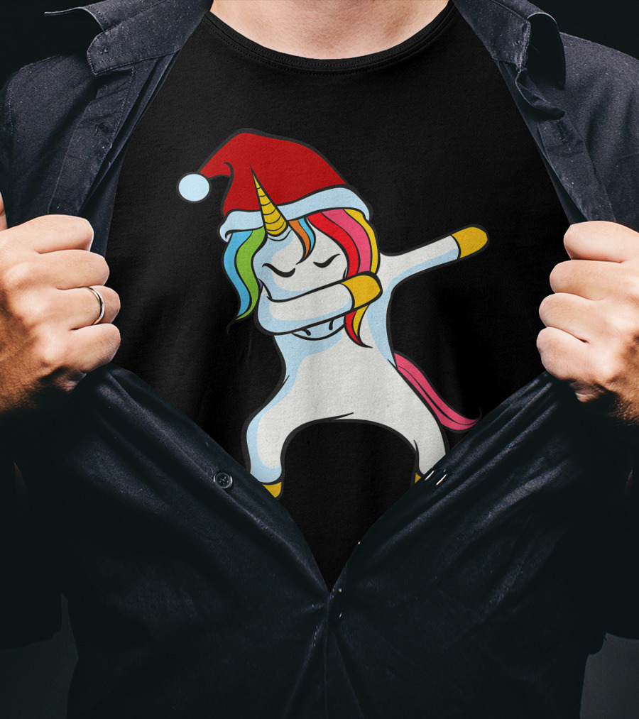 Santa Hat Dabbing Unicorn Christmas Magic T-Shirt
