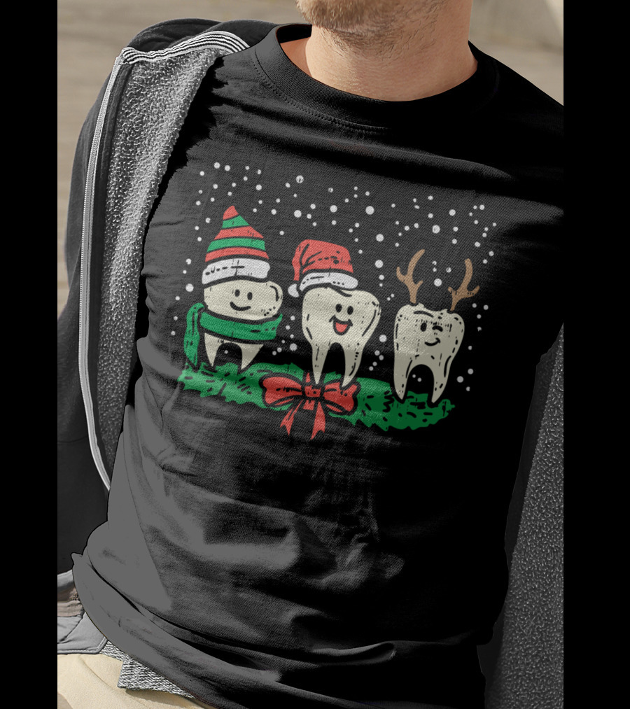 Dental Cute Christmas Santa Reindeer Snow Teeth T-Shirt
