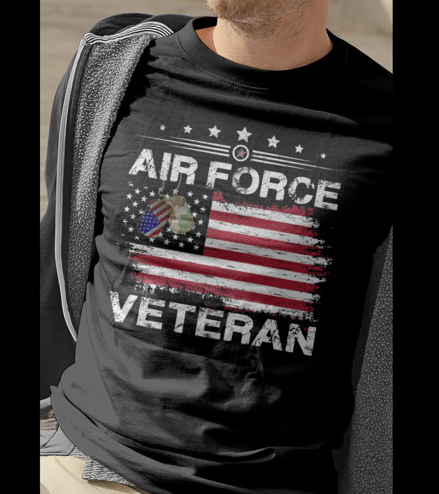 Air Force Veteran Distressed American Flag Dog Tags T-Shirt