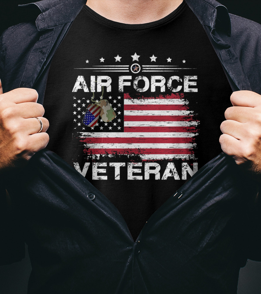 Air Force Veteran Distressed American Flag Dog Tags T-Shirt