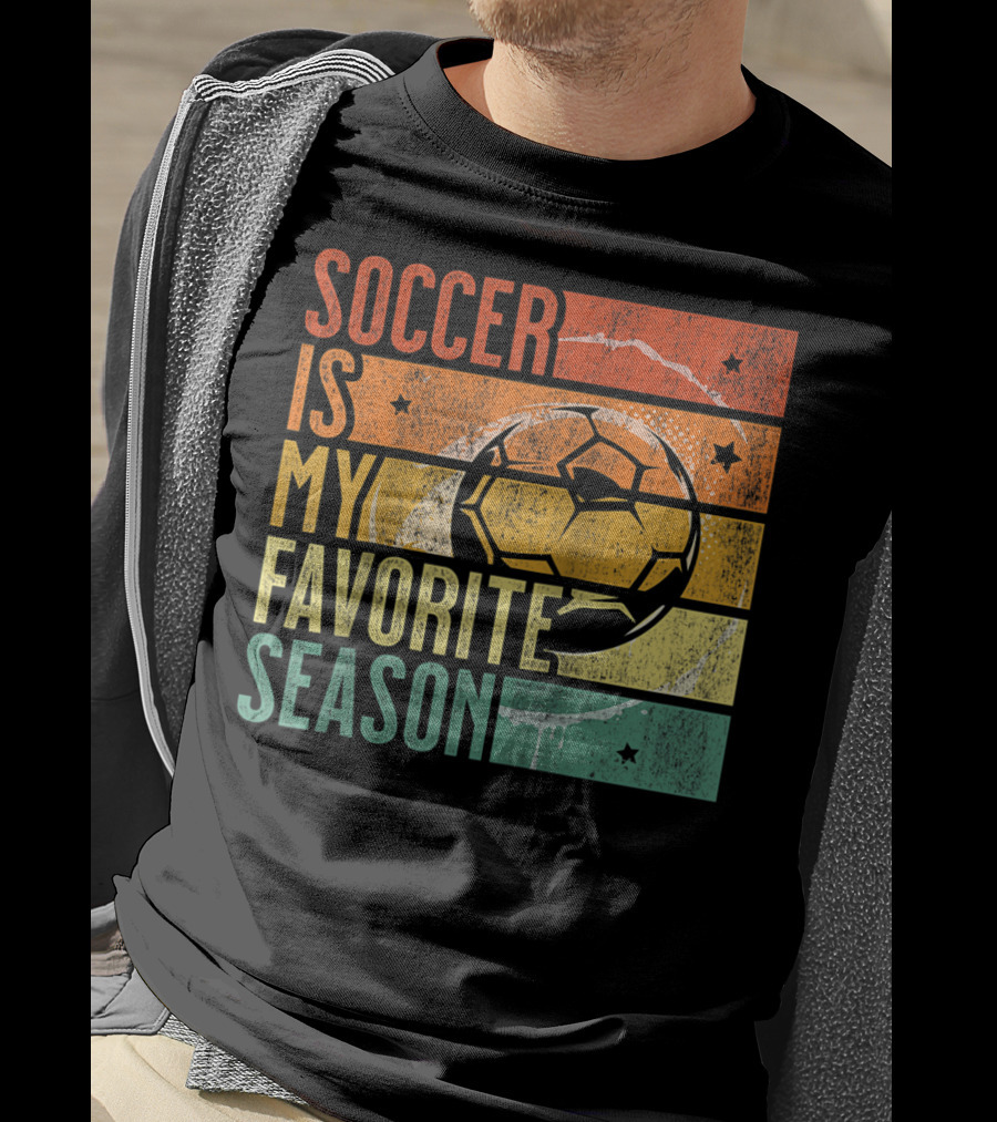 Soccer Is My Favorite Season Vintage Distressed Stripes Football Ball Retro T-Shirt