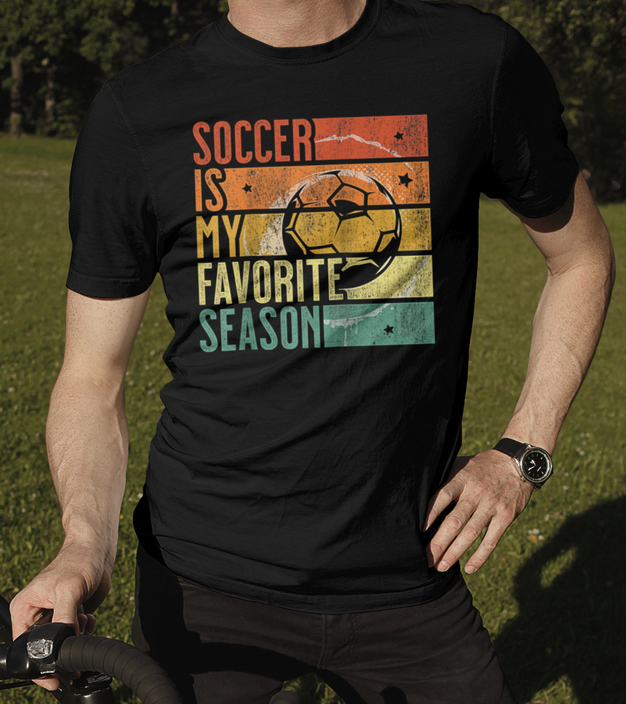 Soccer Is My Favorite Season Vintage Distressed Stripes Football Ball Retro T-Shirt