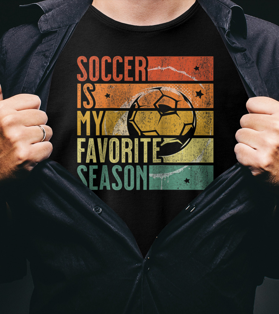 Soccer Is My Favorite Season Vintage Distressed Stripes Football Ball Retro T-Shirt