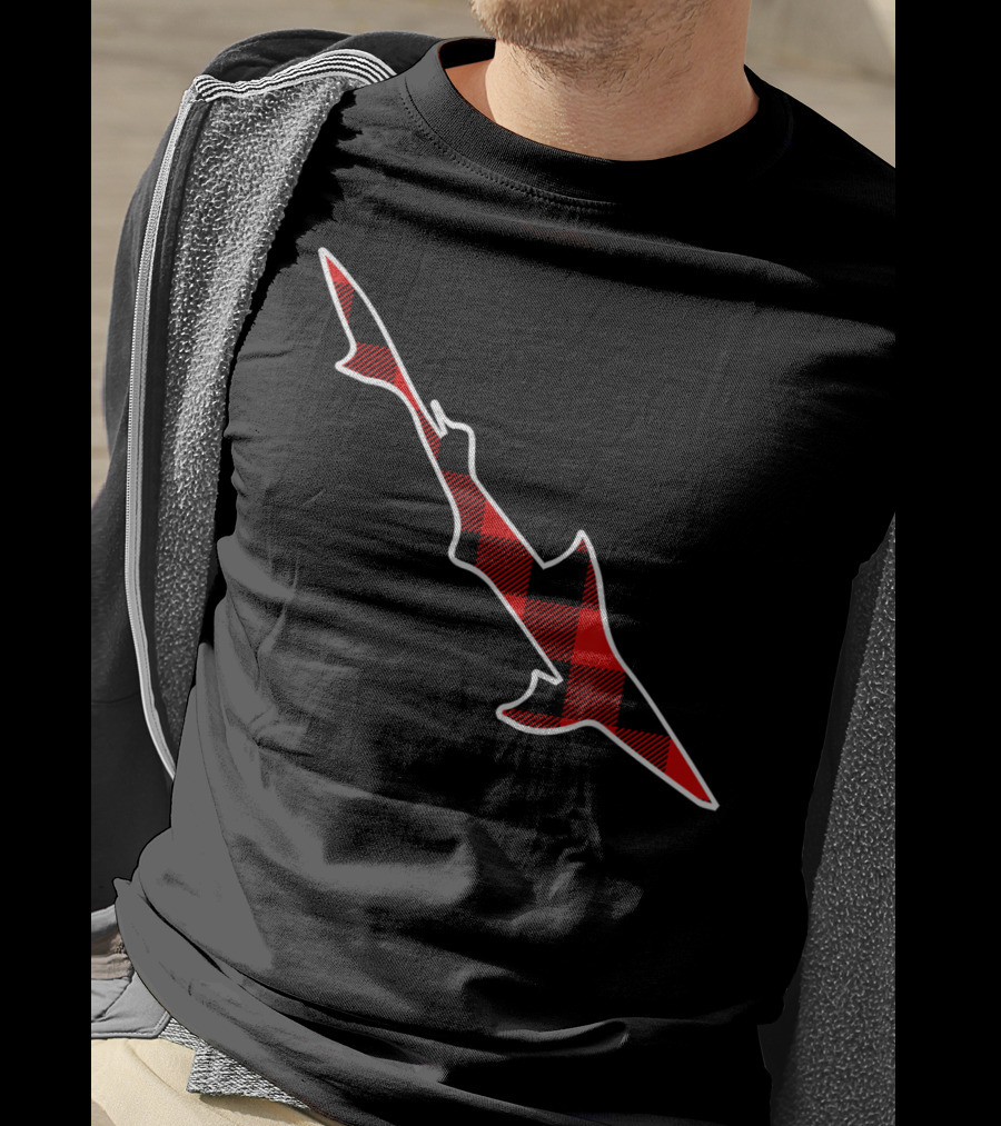 Dogfish Red Buffalo Plaid Shark Silhouette Spurdog T-Shirt