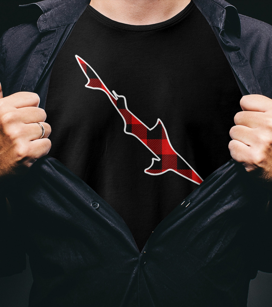 Dogfish Red Buffalo Plaid Shark Silhouette Spurdog T-Shirt