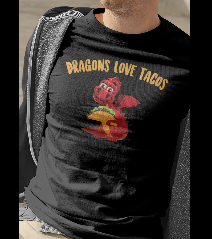 Dragons Love Tacos Red Dragon Holding Taco T-Shirt