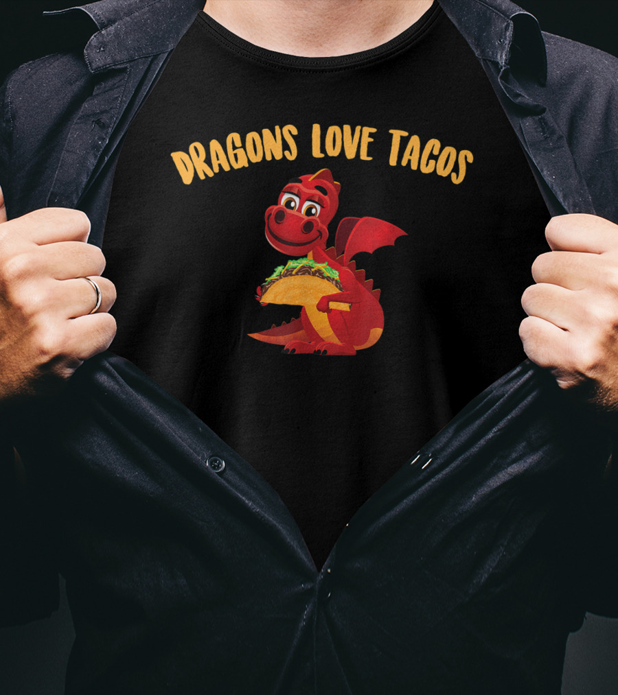 Dragons Love Tacos Red Dragon Holding Taco T-Shirt