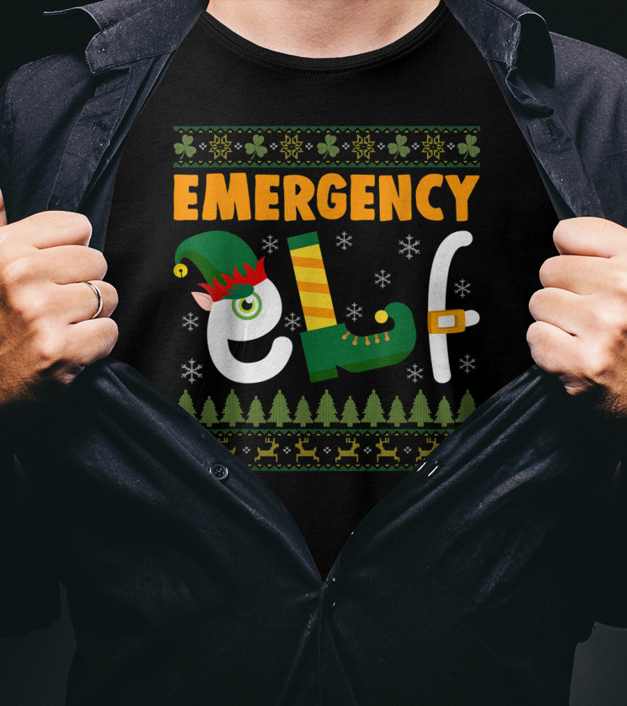 Emergency Elf Christmas Sweater With Festive T-Shirt