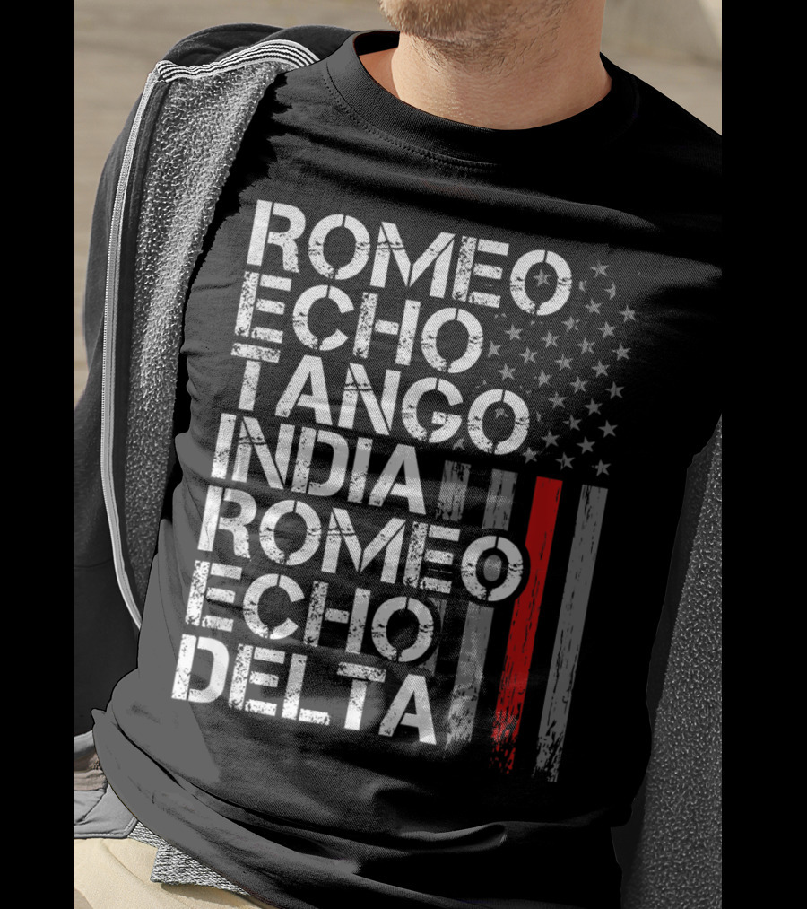 Romeo Echo Tango India Romeo Echo Delta Thin Red Line Retired Firefighter American Flag T-Shirt