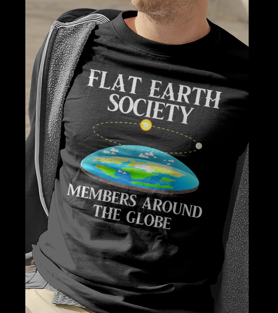 Flat Earth Society Members Around The Globe Flat Earth Concept With Sun And Moon T-Shirt