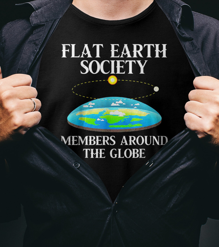 Flat Earth Society Members Around The Globe Flat Earth Concept With Sun And Moon T-Shirt