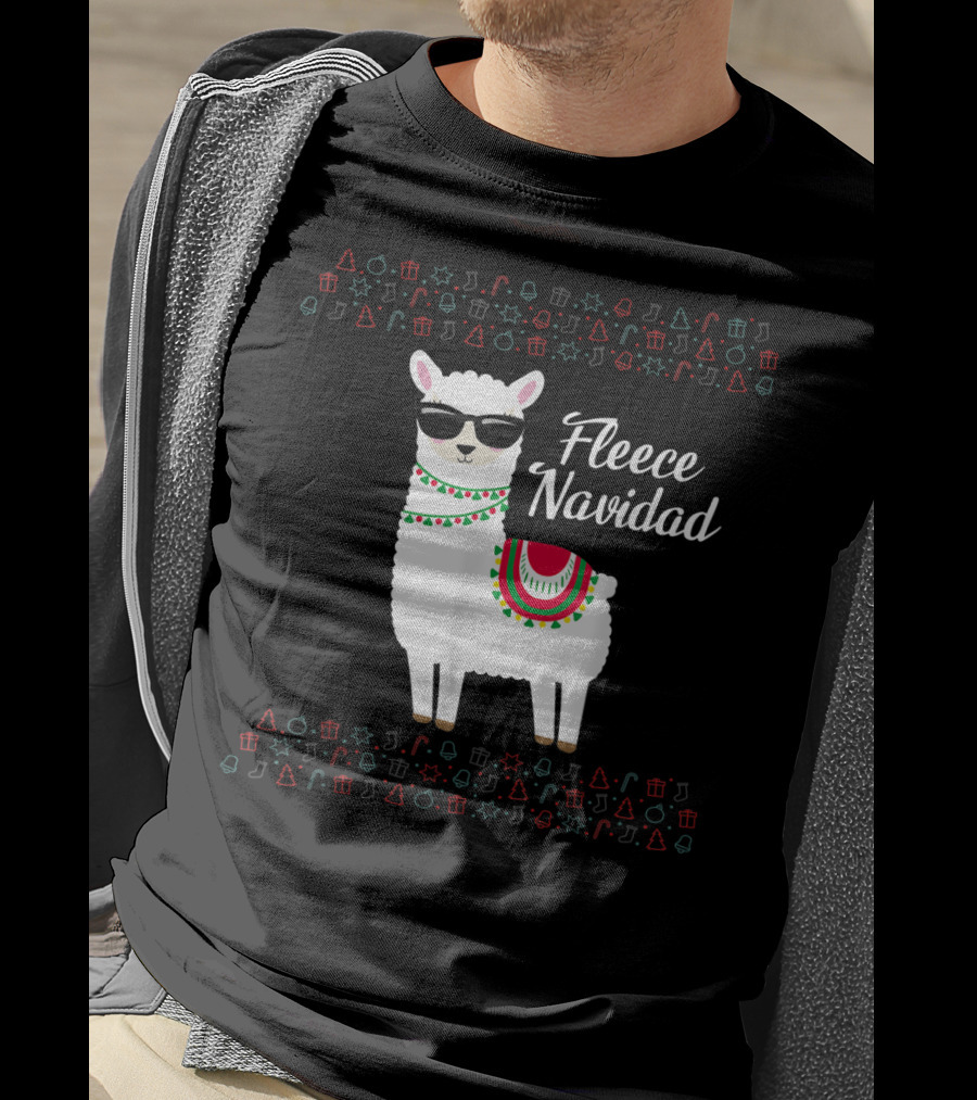 Fleece Navidad Feliz Navidad Llama Sunglasses Holiday Icons T-Shirt
