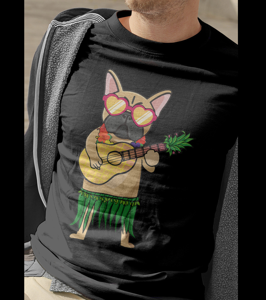 French Bulldog Hawaiian Ukulele Summer Costume T-Shirt