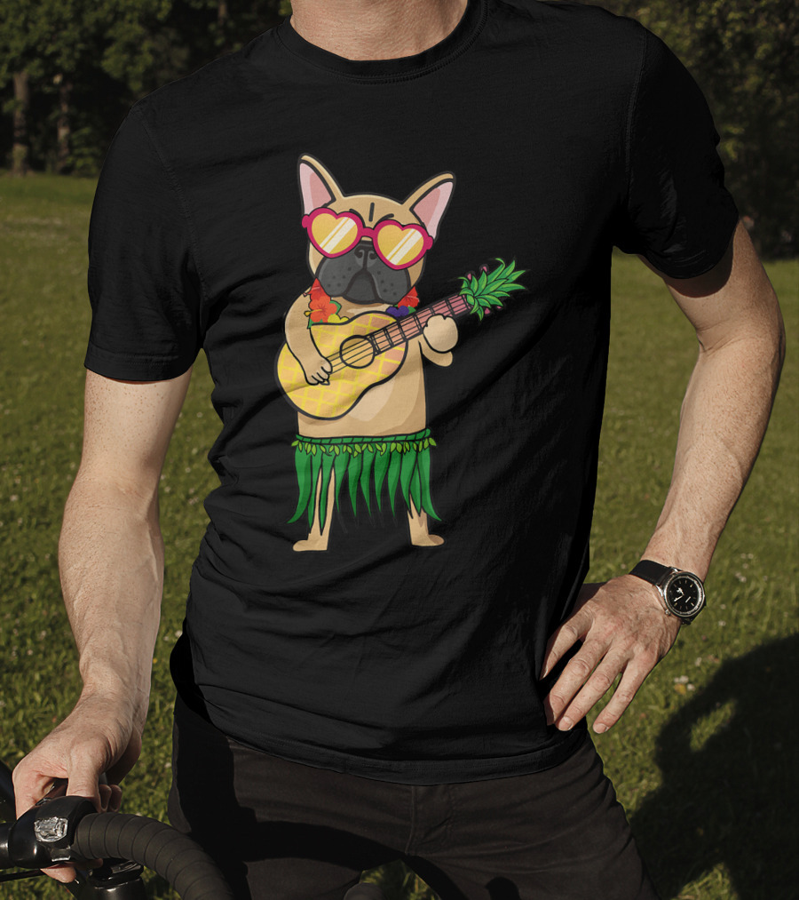 French Bulldog Hawaiian Ukulele Summer Costume T-Shirt