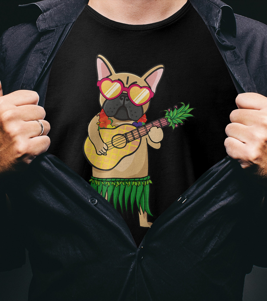 French Bulldog Hawaiian Ukulele Summer Costume T-Shirt
