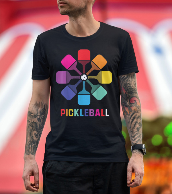 Premium T-Shirt: Pickleball Fan Colorful Paddle Pattern Player T-Shirt Pickleball Fan Colorful Paddle Pattern Player T-Shirt