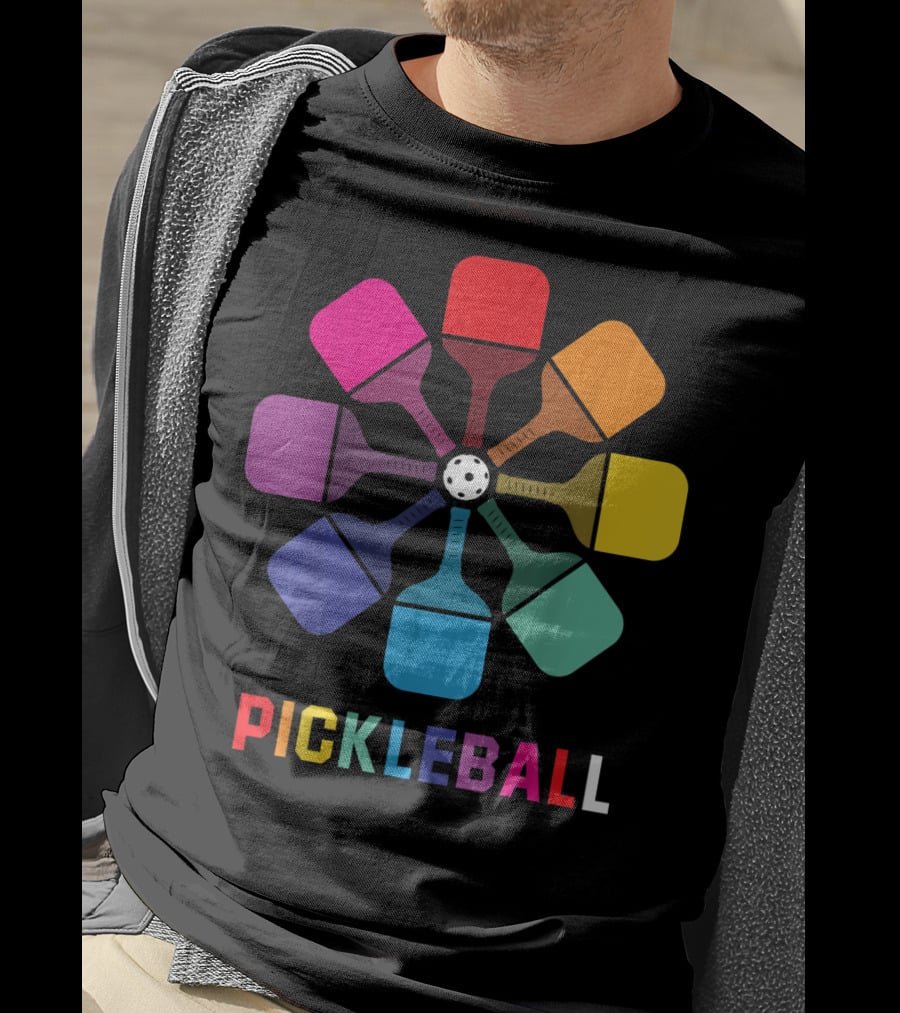 Pickleball Fan Colorful Paddle Pattern Player T-Shirt