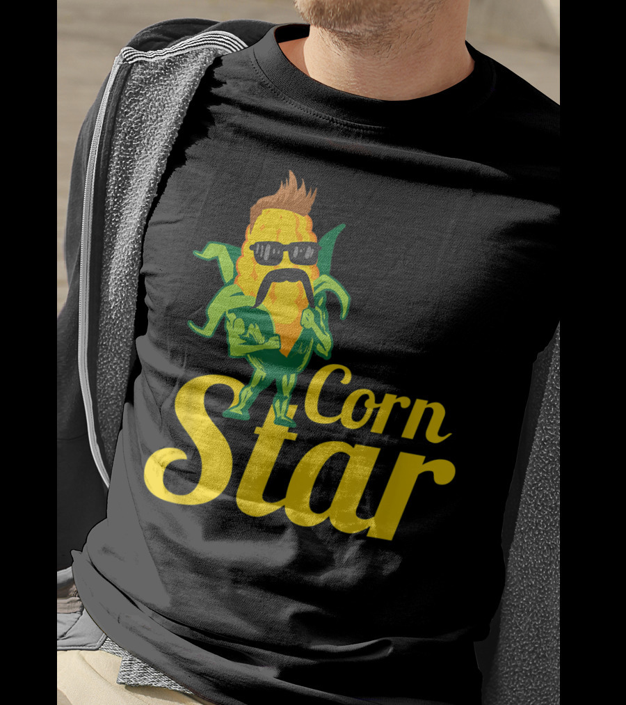Funny Corn Star With Sunglasses And Mustache Maize Character T-Shirt