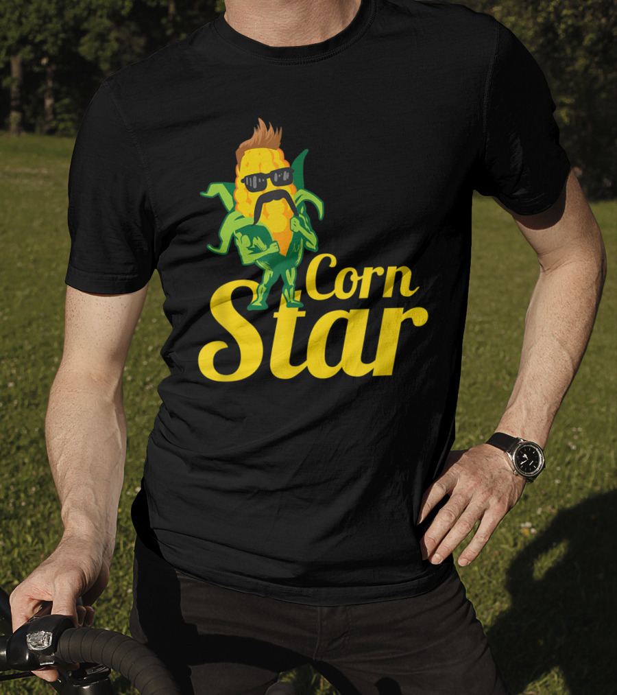 Funny Corn Star With Sunglasses And Mustache Maize Character T-Shirt