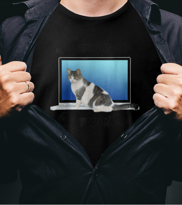 I Work On Computers Funny Grey White Cats Kitty T-Shirt