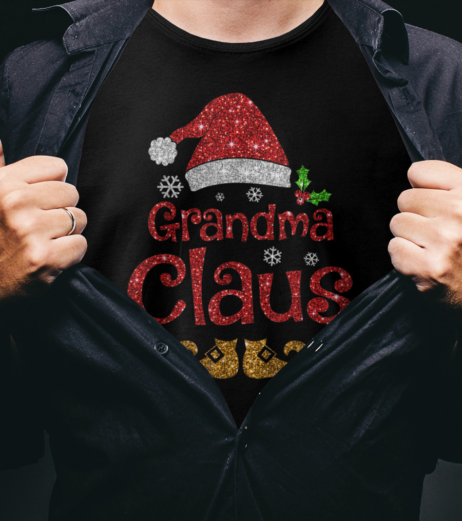 Grandma Claus Sparkly Santa Hat And Shoes Holiday Cheer T-Shirt
