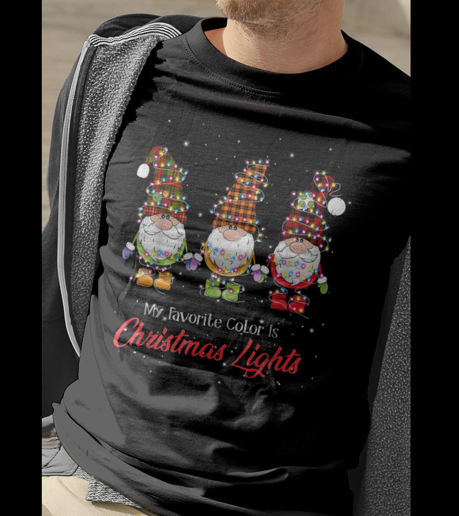 God Jul Gnome Tomte My Favorite Color Is Christmas Lights T-Shirt