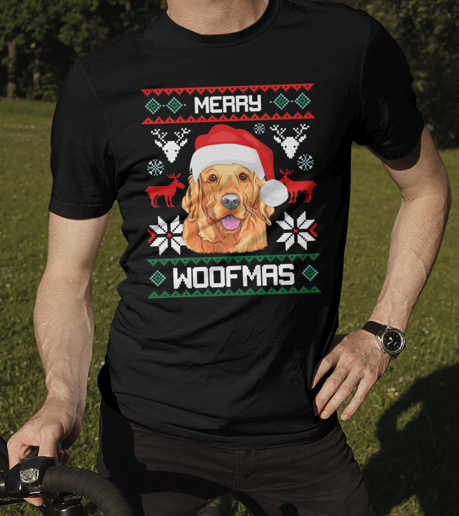 Merry Woofmas Golden Retriever Santa Hat Christmas T-Shirt