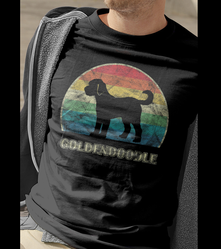 Goldendoodle Silhouette Retro Rainbow T-Shirt