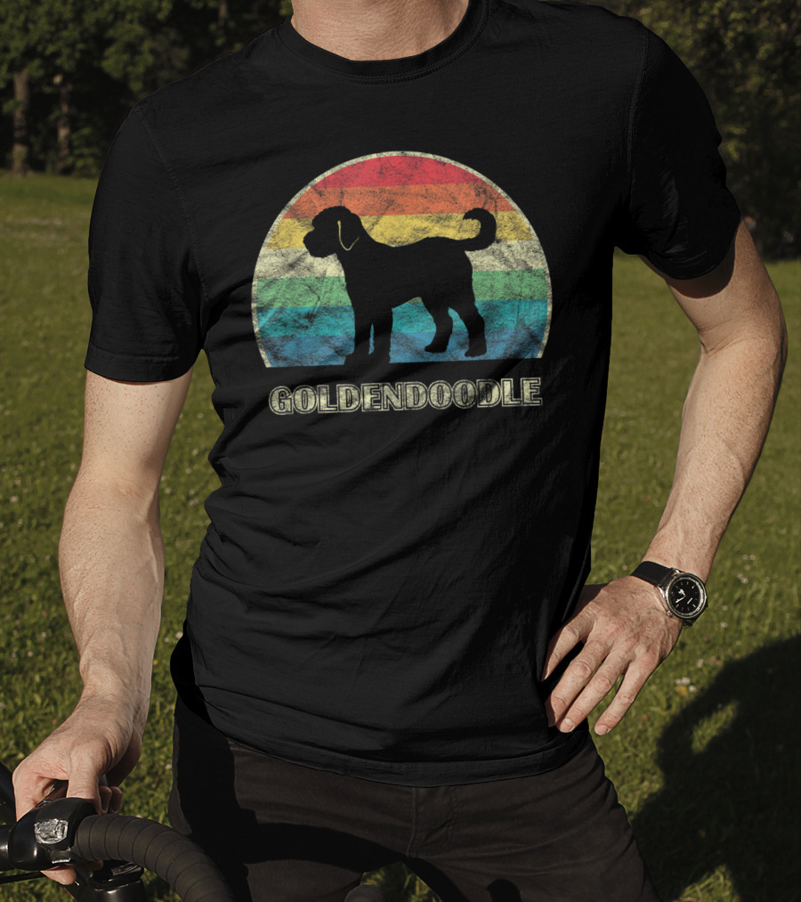 Goldendoodle Silhouette Retro Rainbow T-Shirt