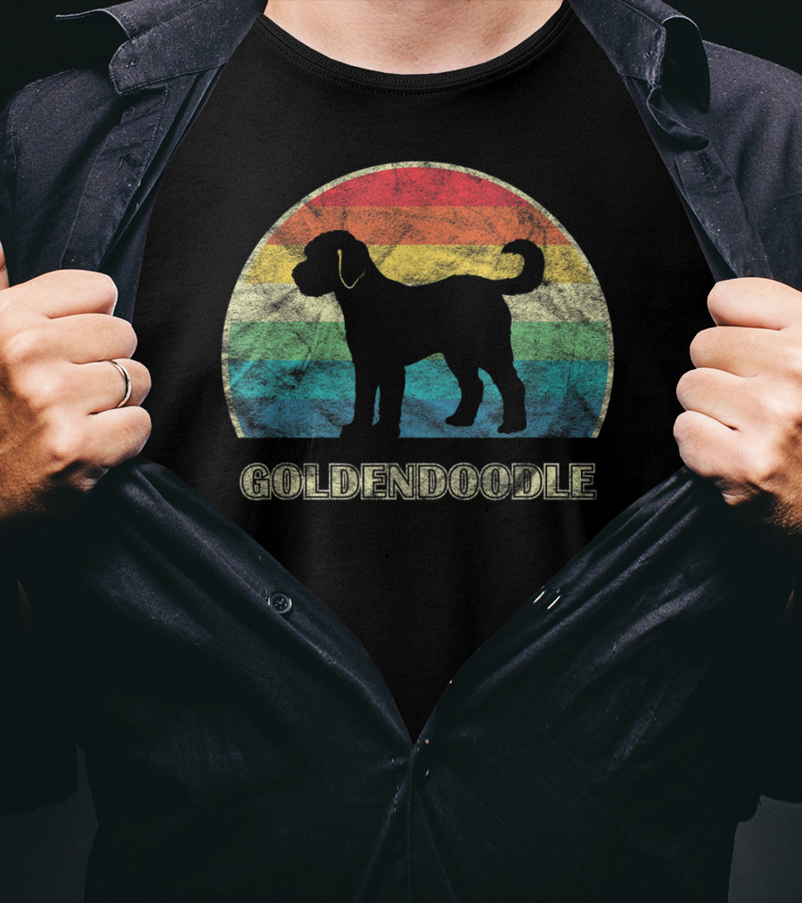 Goldendoodle Silhouette Retro Rainbow T-Shirt