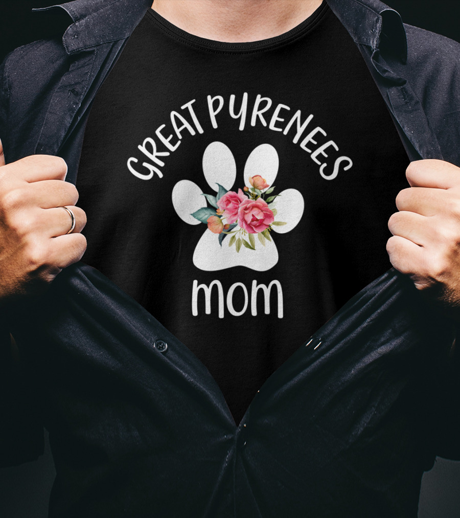 Great Pyrenees Mom Paw Print Floral T-Shirt