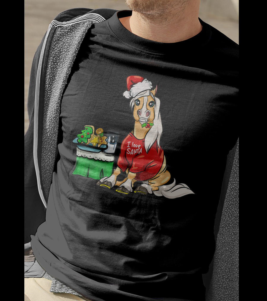 Haflinger Horse I Love Santa Christmas Cookies And Milk Holiday T-Shirt