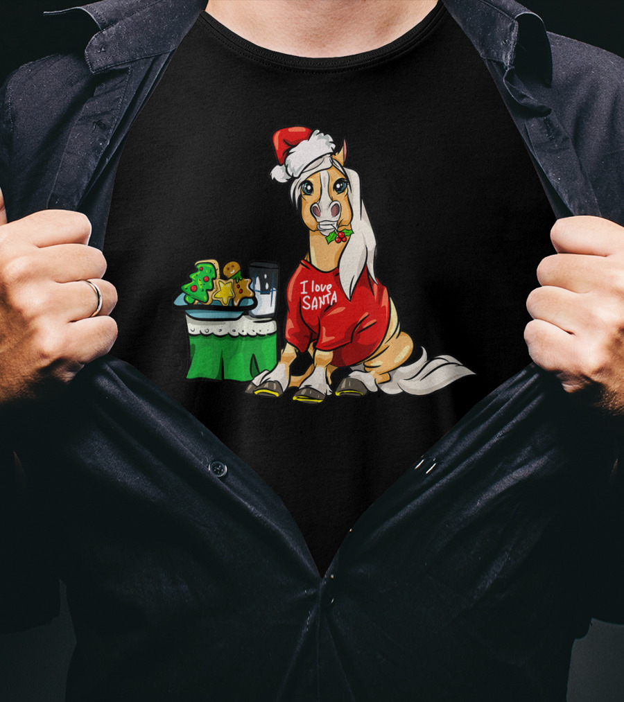 Haflinger Horse I Love Santa Christmas Cookies And Milk Holiday T-Shirt