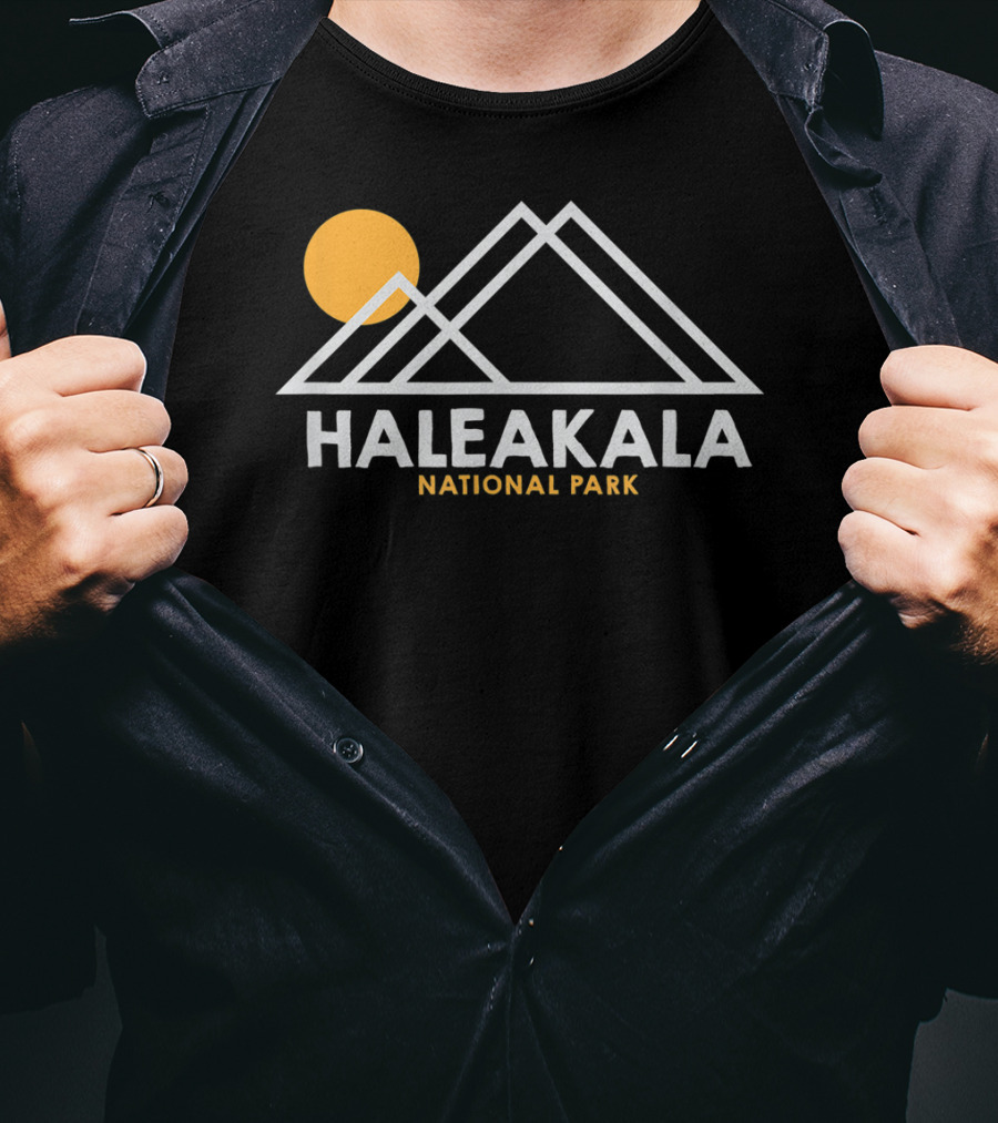 Haleakala National Park Hawaii Outline Hi With Sun And Mountain T-Shirt