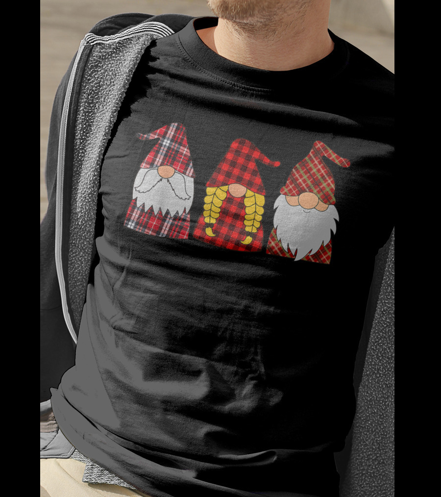 Hanging With Three Red Plaid Gnomies Gnome T-Shirt