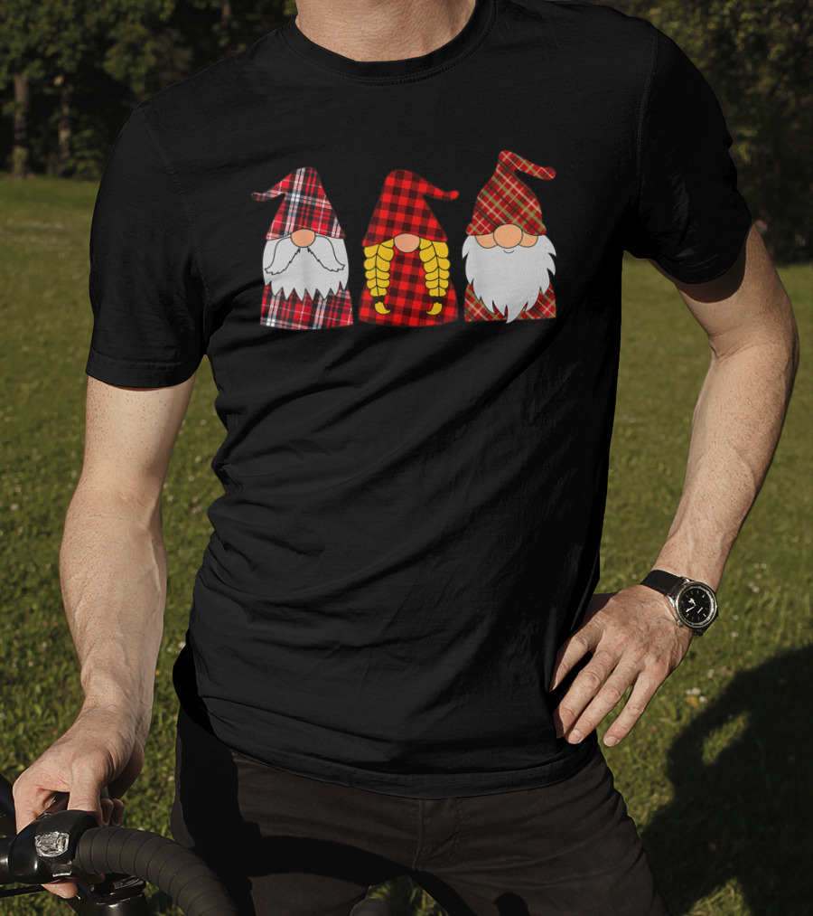 Hanging With Three Red Plaid Gnomies Gnome T-Shirt