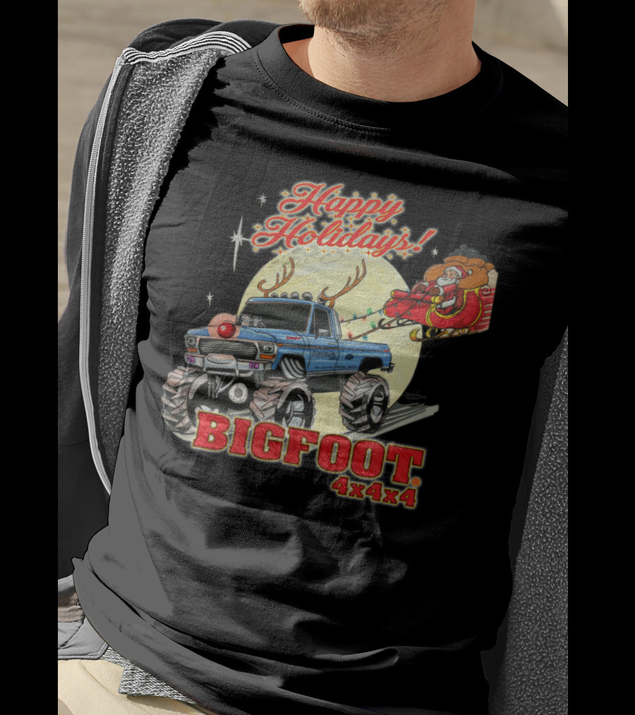 Happy Holidays Bigfoot 4x4x4 Santa Sleigh Reindeer Truck T-Shirt