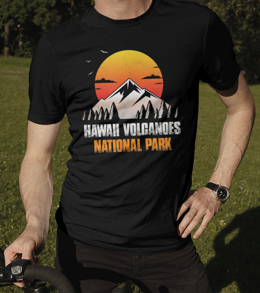 Hawaii Volcanoes National Park Sunset Mountain Landscape With Birds T-Shirt