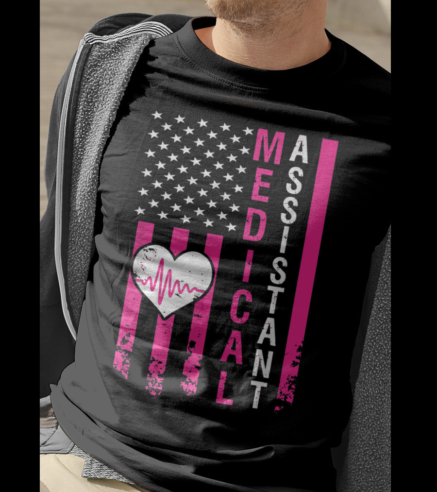 Medical Assistant Heartbeat American Flag T-Shirt