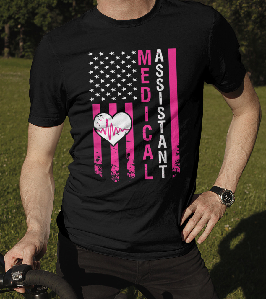 Medical Assistant Heartbeat American Flag T-Shirt