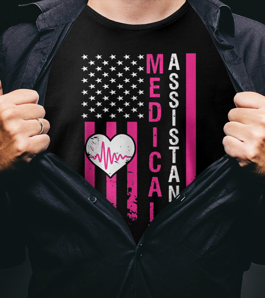 Medical Assistant Heartbeat American Flag T-Shirt