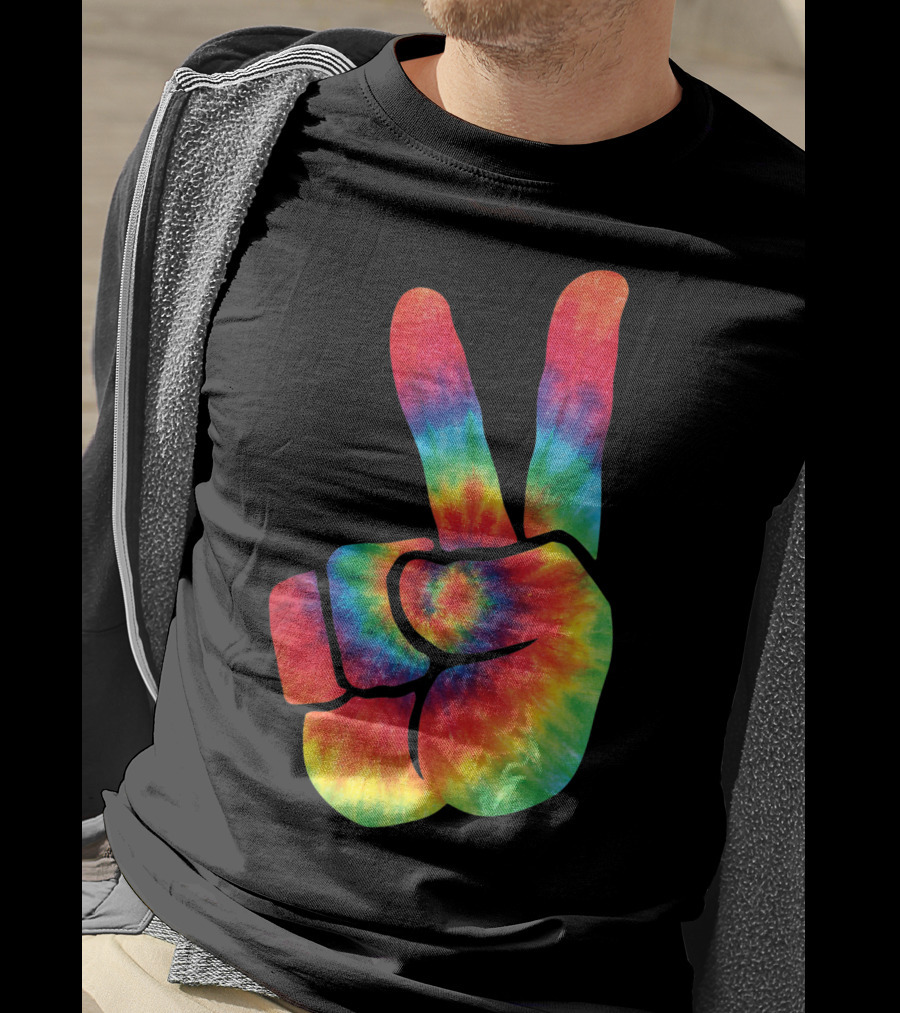 Hippie Tie Dye Peace Hand Colortone Rainbow T-Shirt
