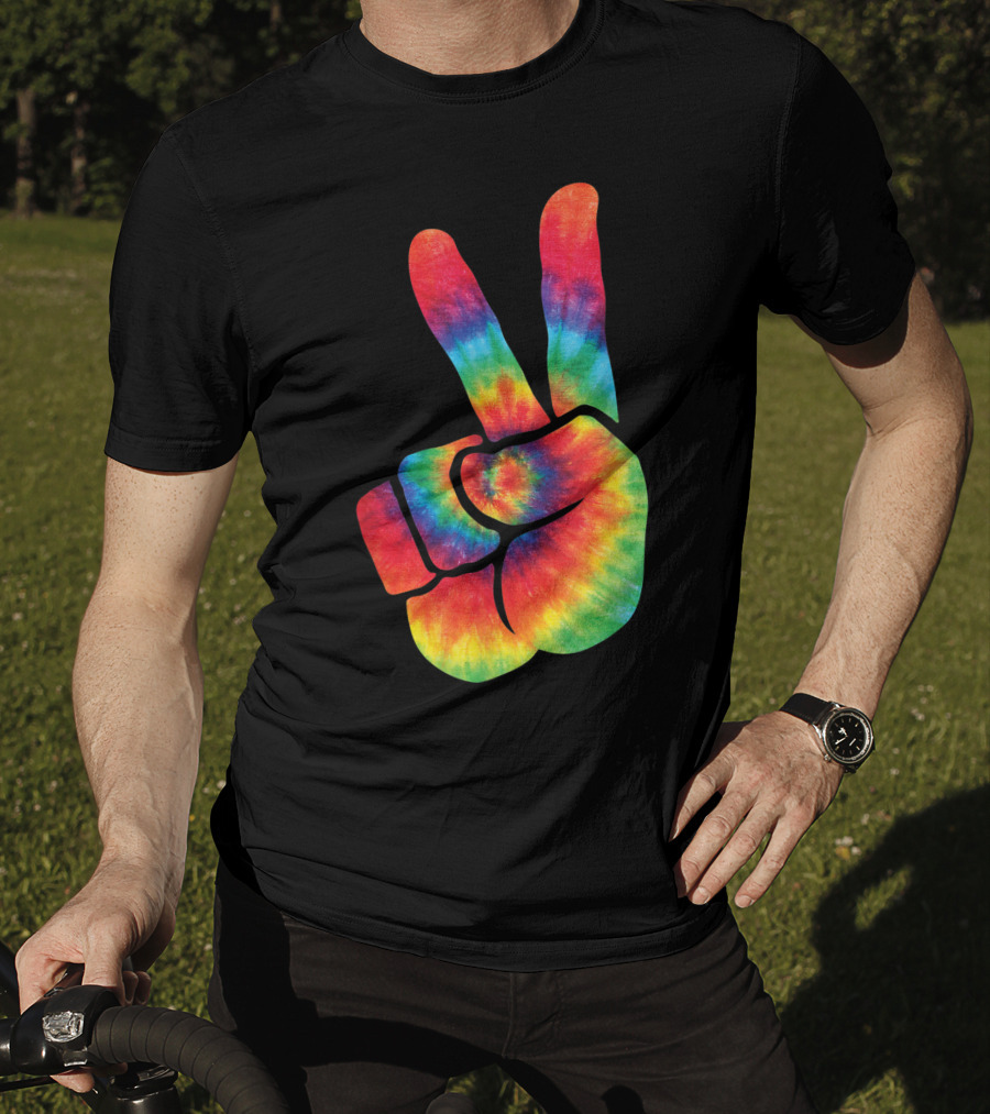 Hippie Tie Dye Peace Hand Colortone Rainbow T-Shirt