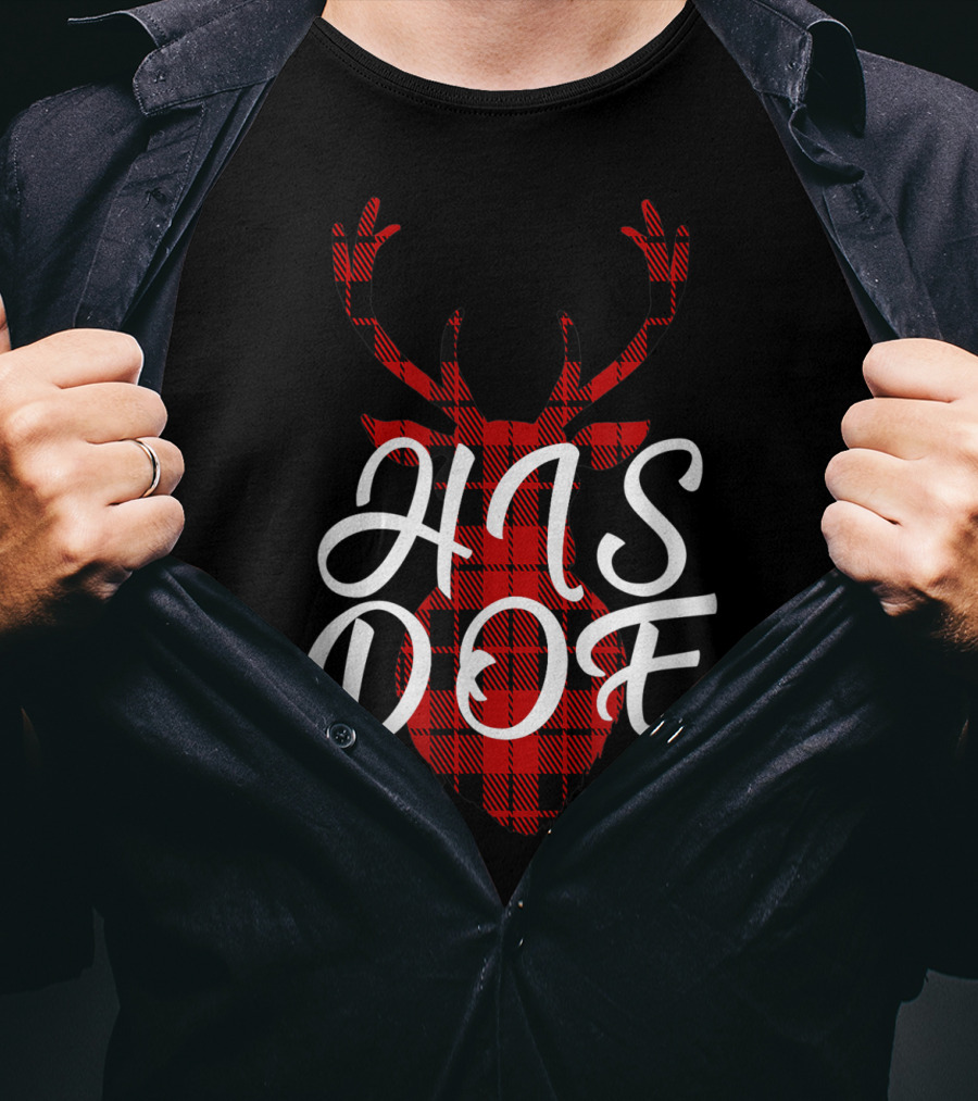 His Doe Couples Matching Red Buffalo Plaid Deer Head T-Shirt